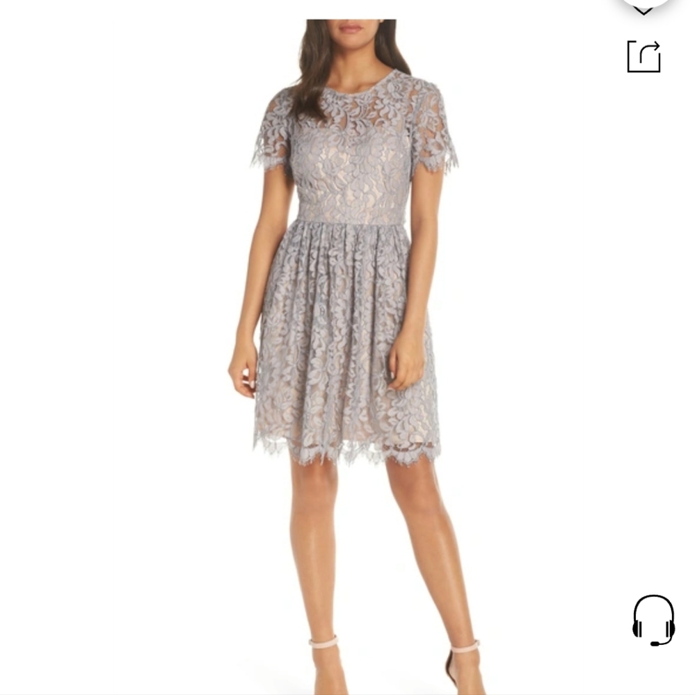 Eliza J Lace Fit & Flare Dress, Size 10,Grey